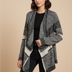 RD Style Black and Cream Open Front Cardigan